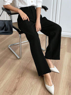 Solid Color Buttoned Straight Leg Regular Fit Casual Pants shein