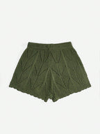 ROMWE Hippie Summer Drawstring Waist Pointelle Crochet Knit Shorts shein