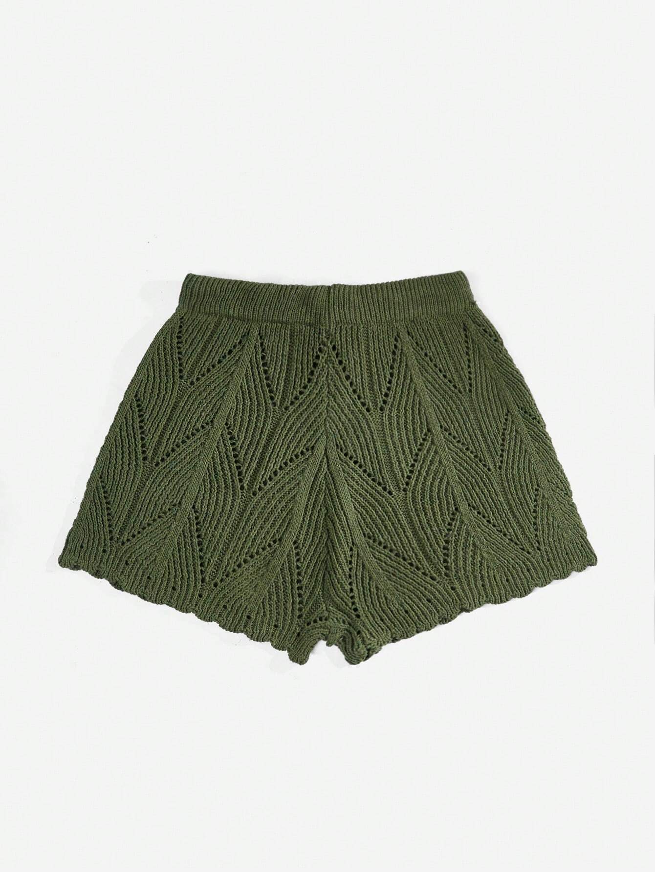 ROMWE Hippie Summer Drawstring Waist Pointelle Crochet Knit Shorts shein