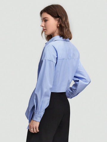 BIZwear Solid Drop Shoulder Asymmetrical Hem Shirt shein