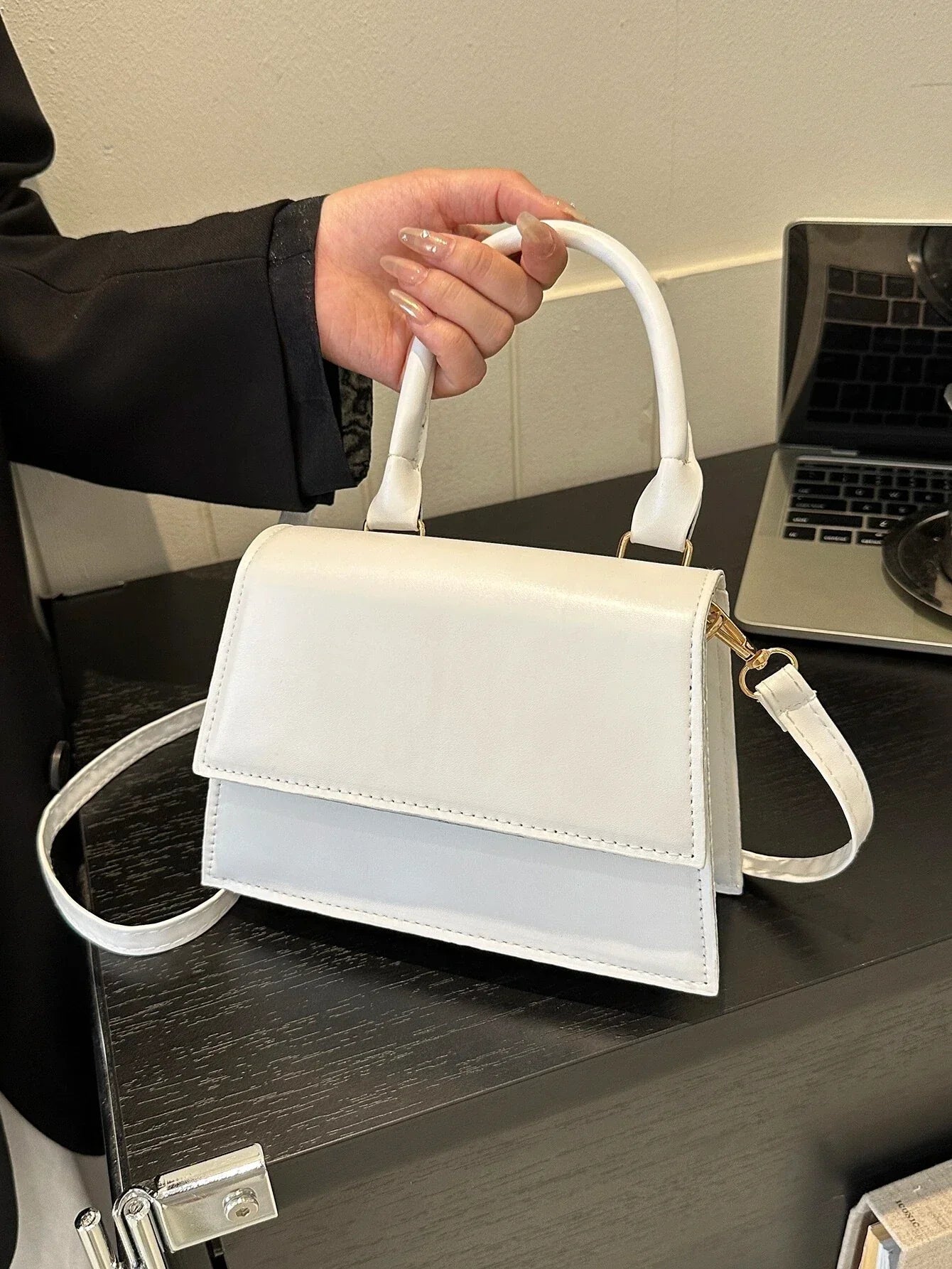 Fashionable Solid Color Flap Mini Handbag shein