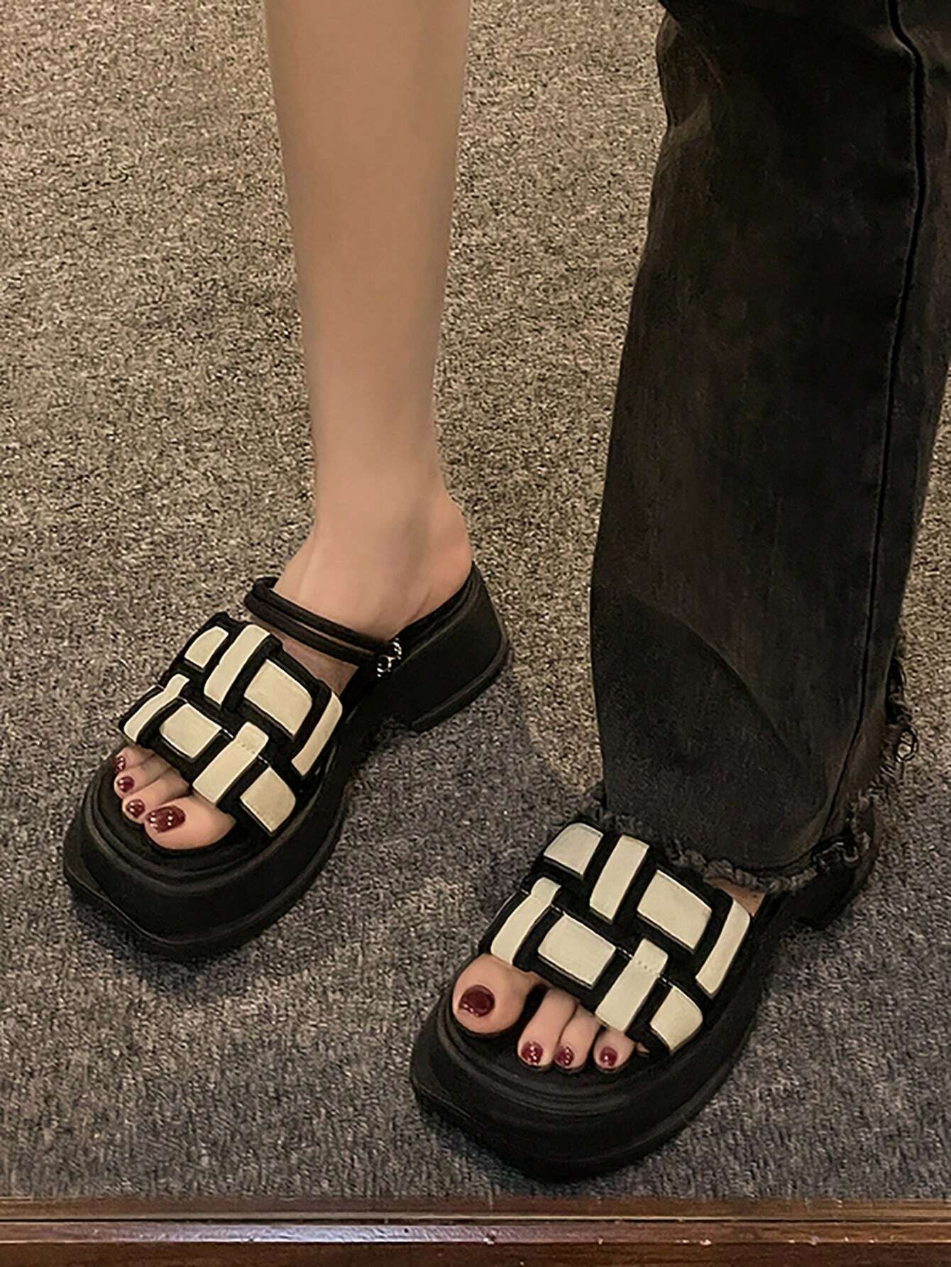 Women Braided Detail Flatform Slide Sandals shein