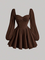 MOD Sweetheart Neck Lantern Sleeve Ruched Bust Dress shein