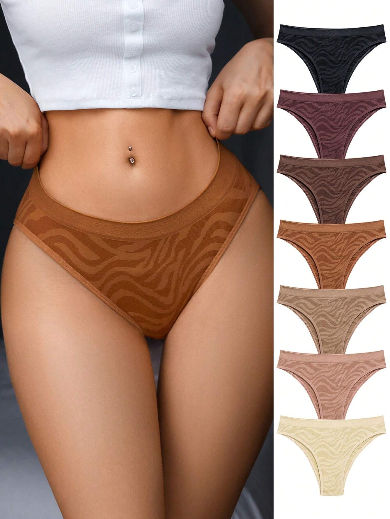 7pack Seamless Zebra Striped Panty shein