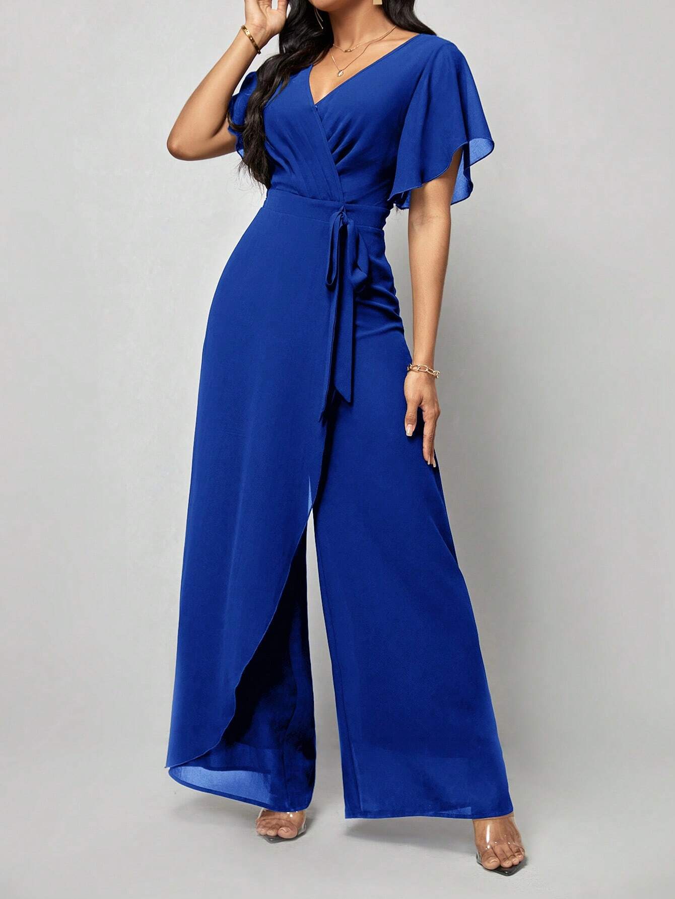Clasi Women's Solid Color Wrap Tie Jumpsuit shein