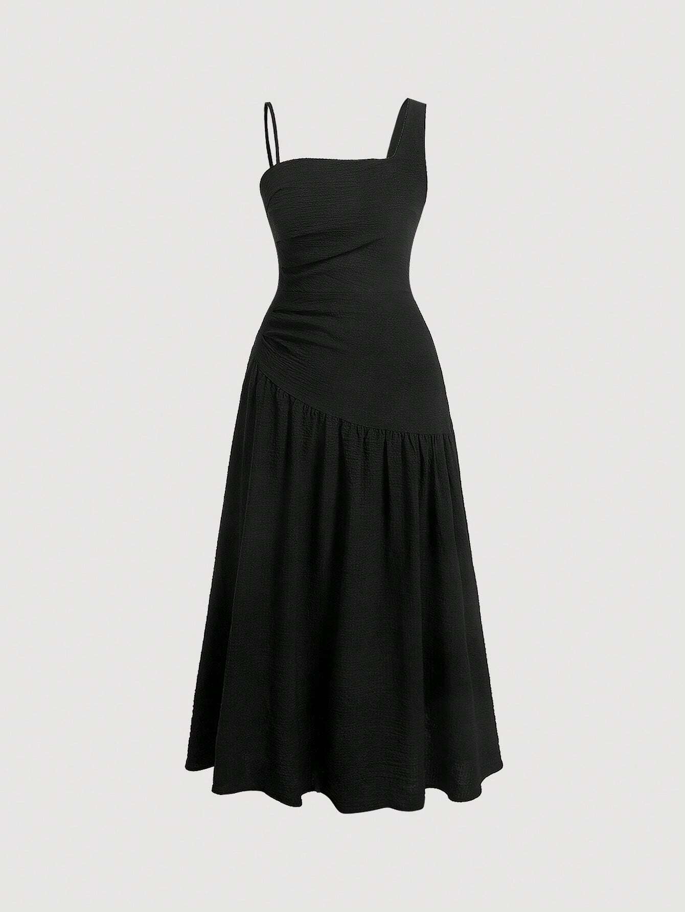 MOD Solid Asymmetrical Neck Ruched Dress shein