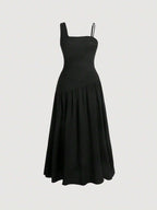 MOD Solid Asymmetrical Neck Ruched Dress shein