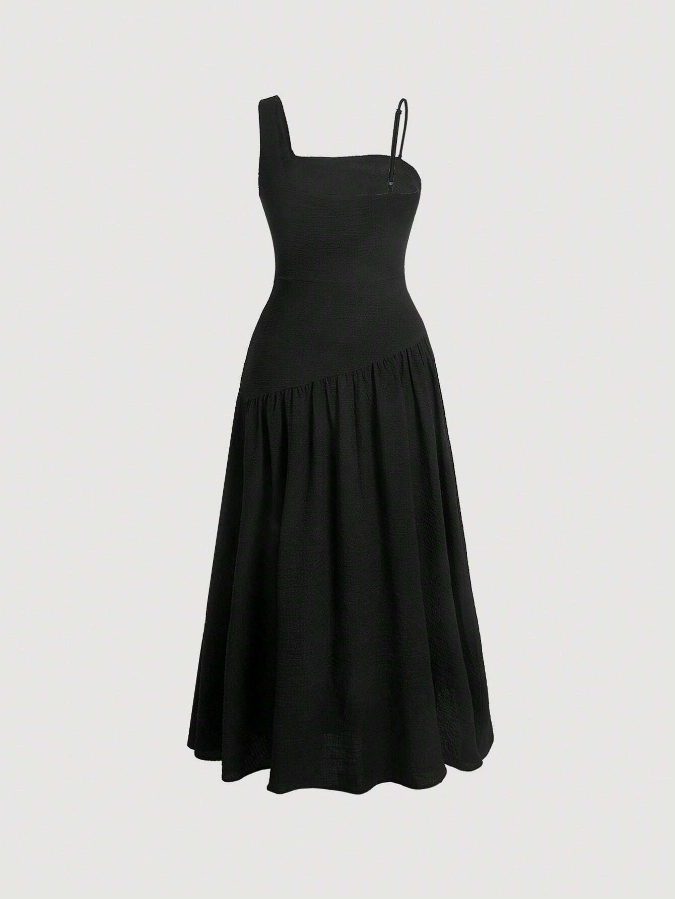 MOD Solid Asymmetrical Neck Ruched Dress shein