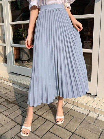 DAZY Solid Color Waist Gathered Minimalist Midi Skirt