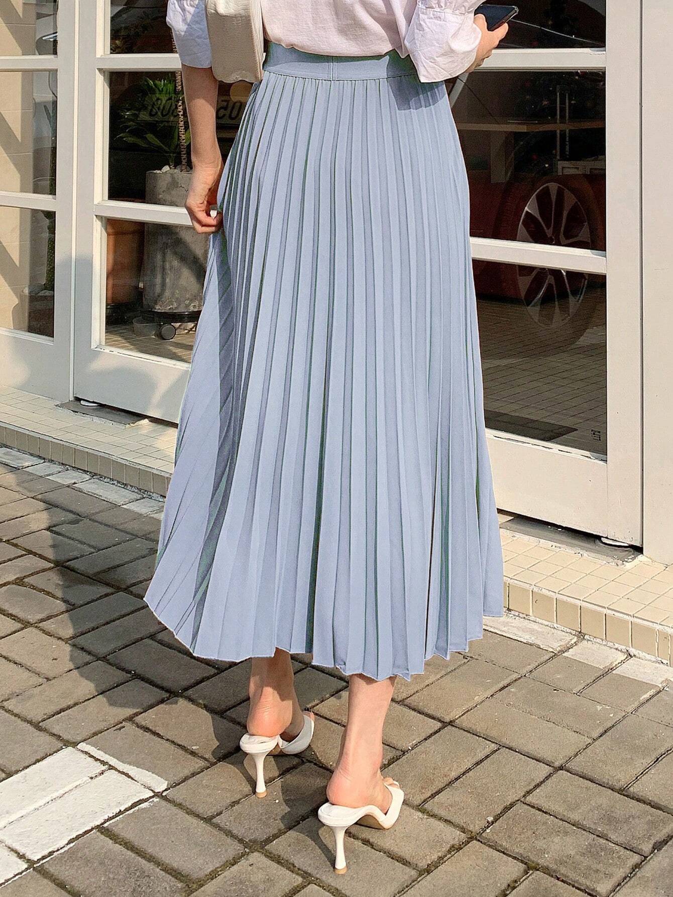 DAZY Solid Color Waist Gathered Minimalist Midi Skirt shein