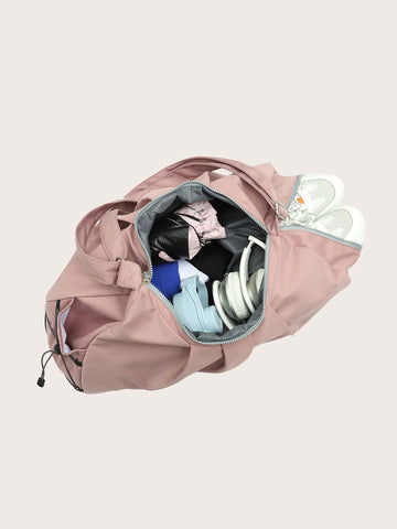 Solid Color Shoulder Gym Bag With Shoe Compartment Waterproof Pocket