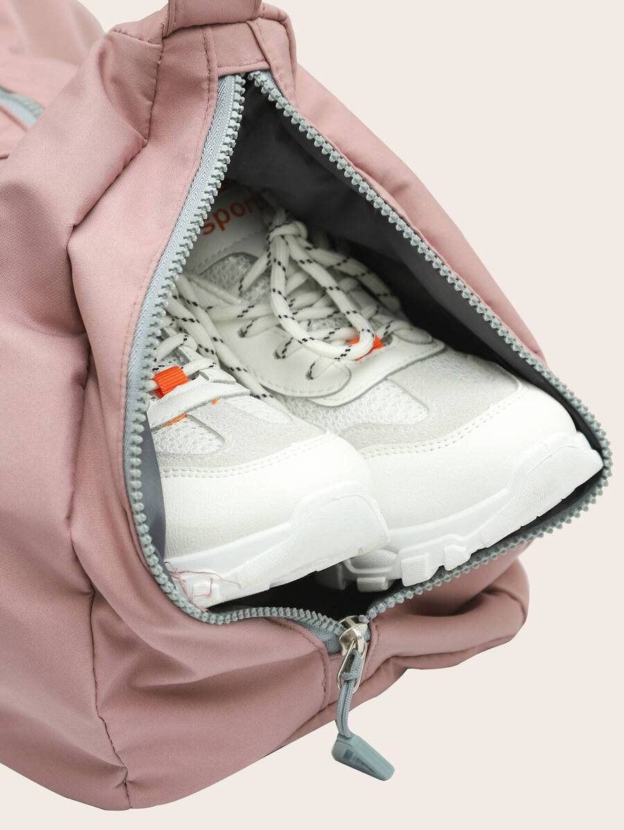 Solid Color Shoulder Gym Bag With Shoe Compartment Waterproof Pocket shein