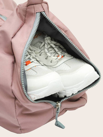 Solid Color Shoulder Gym Bag With Shoe Compartment Waterproof Pocket