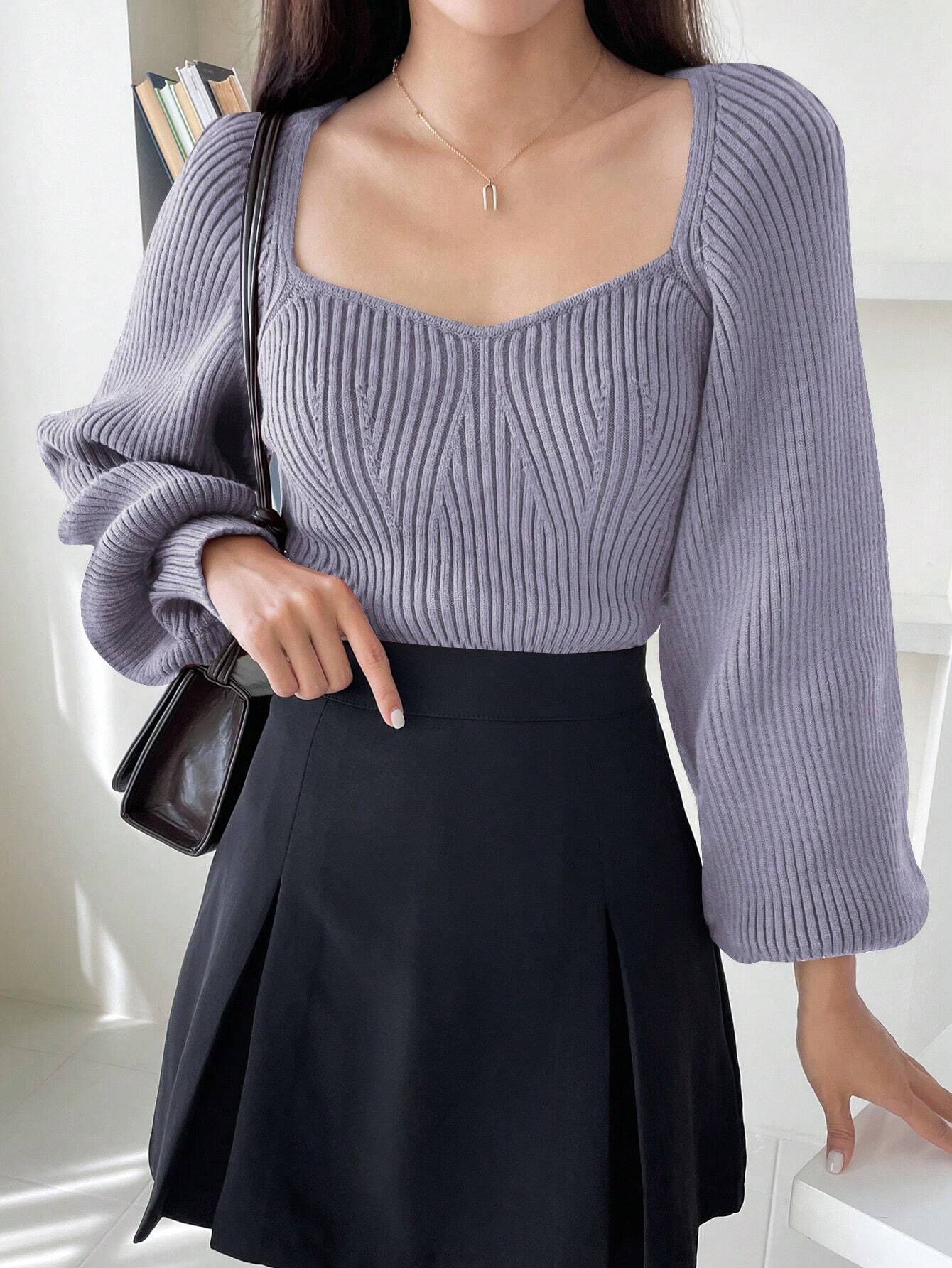 DAZY Sweetheart Neck Raglan Sleeve Sweater shein