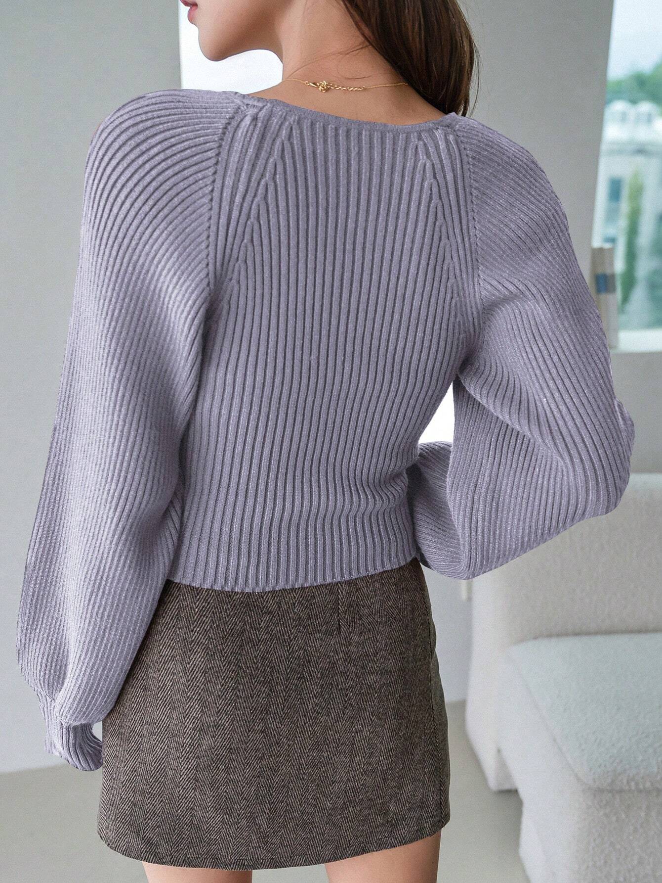 DAZY Sweetheart Neck Raglan Sleeve Sweater shein