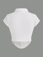 EZwear Knitted Collar & Open Front T-Shirt shein