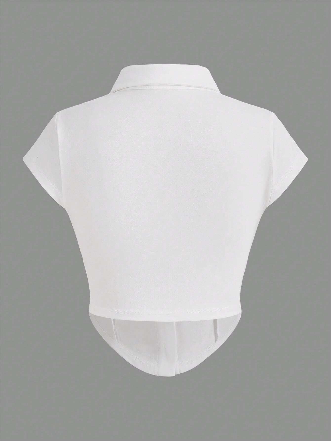 EZwear Knitted Collar & Open Front T-Shirt shein