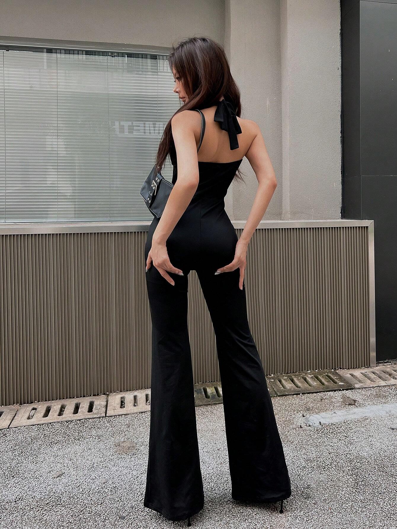 Essnce Solid Halter Neck Jumpsuit shein