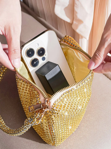 Mini Evening Bag With Crystal Decor, Ladies Party Elegant Clutch Purse Handbag For Cosmetic & Daily Use
