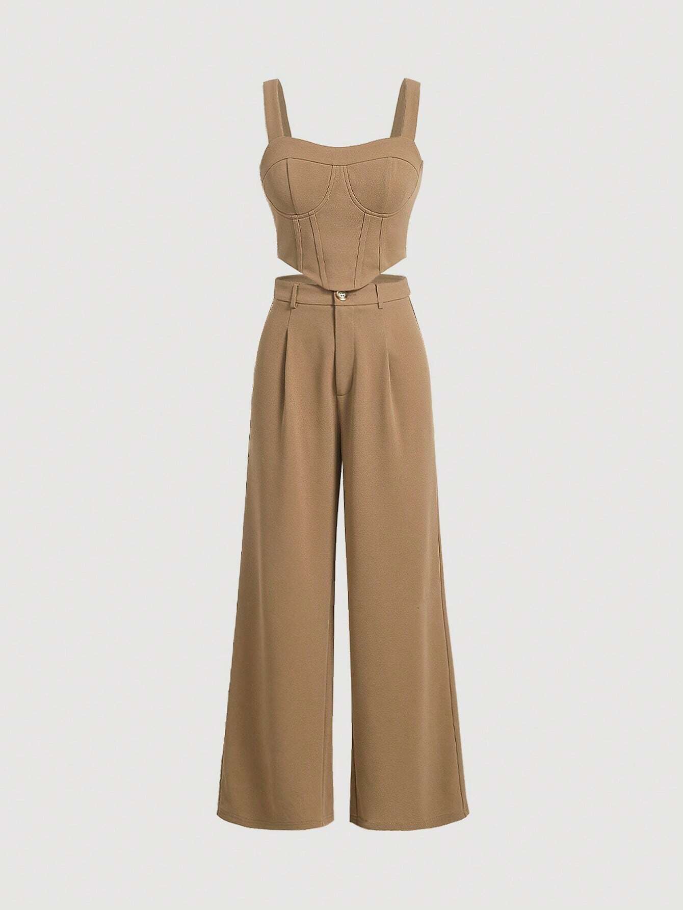 MOD Solid Cami Top & Wide Leg Pants Without Blouse shein