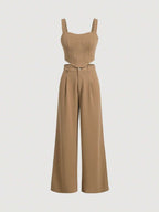 MOD Solid Cami Top & Wide Leg Pants Without Blouse shein