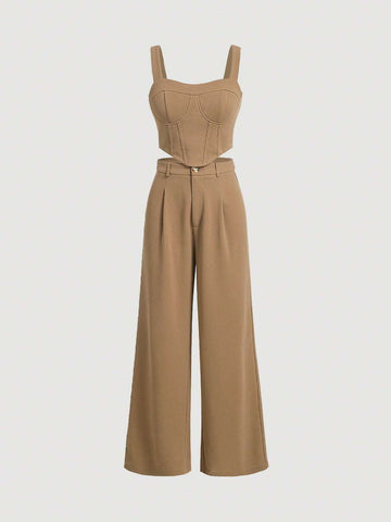 MOD Solid Cami Top & Wide Leg Pants Without Blouse shein