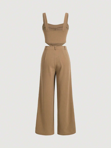 MOD Solid Cami Top & Wide Leg Pants Without Blouse shein