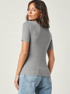 BASICS Mock-Neck Rib-knit Top shein
