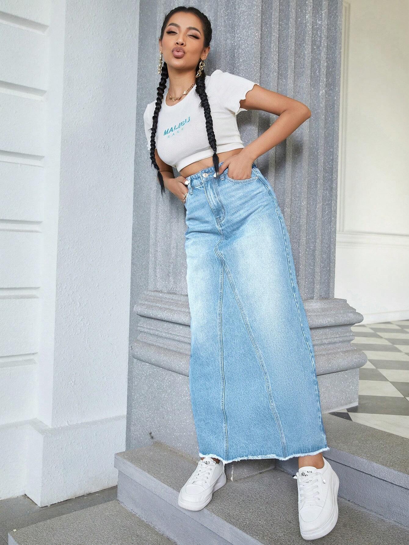 EZwear Women's Basic Button Front Denim Mini Skirt shein