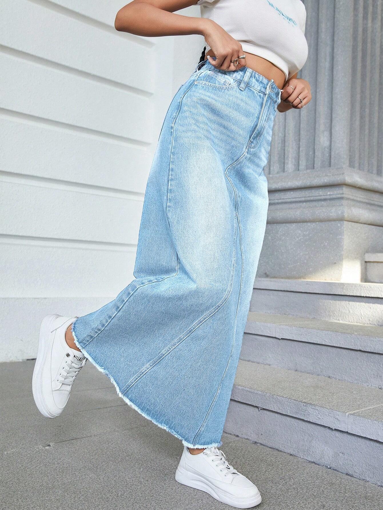 EZwear Women's Basic Button Front Denim Mini Skirt shein