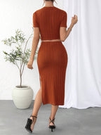 Essnce Solid Crop Tee & Split Thigh Skirt Shein