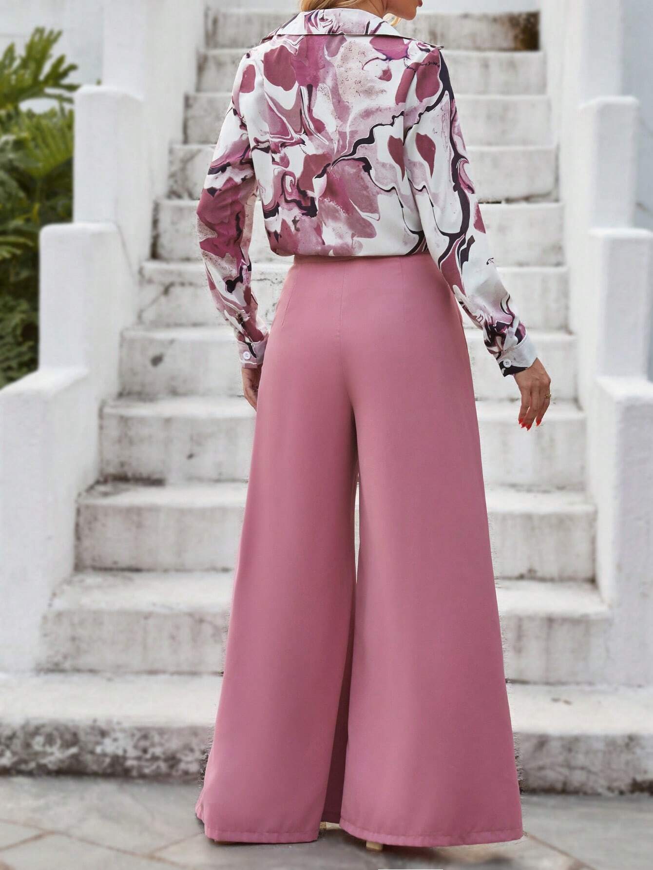 Clasi Graphic Print Shirt & Wide Leg Pants shein