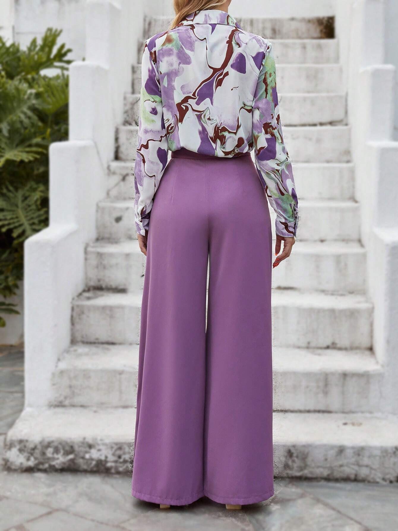 Clasi Graphic Print Shirt & Wide Leg Pants shein