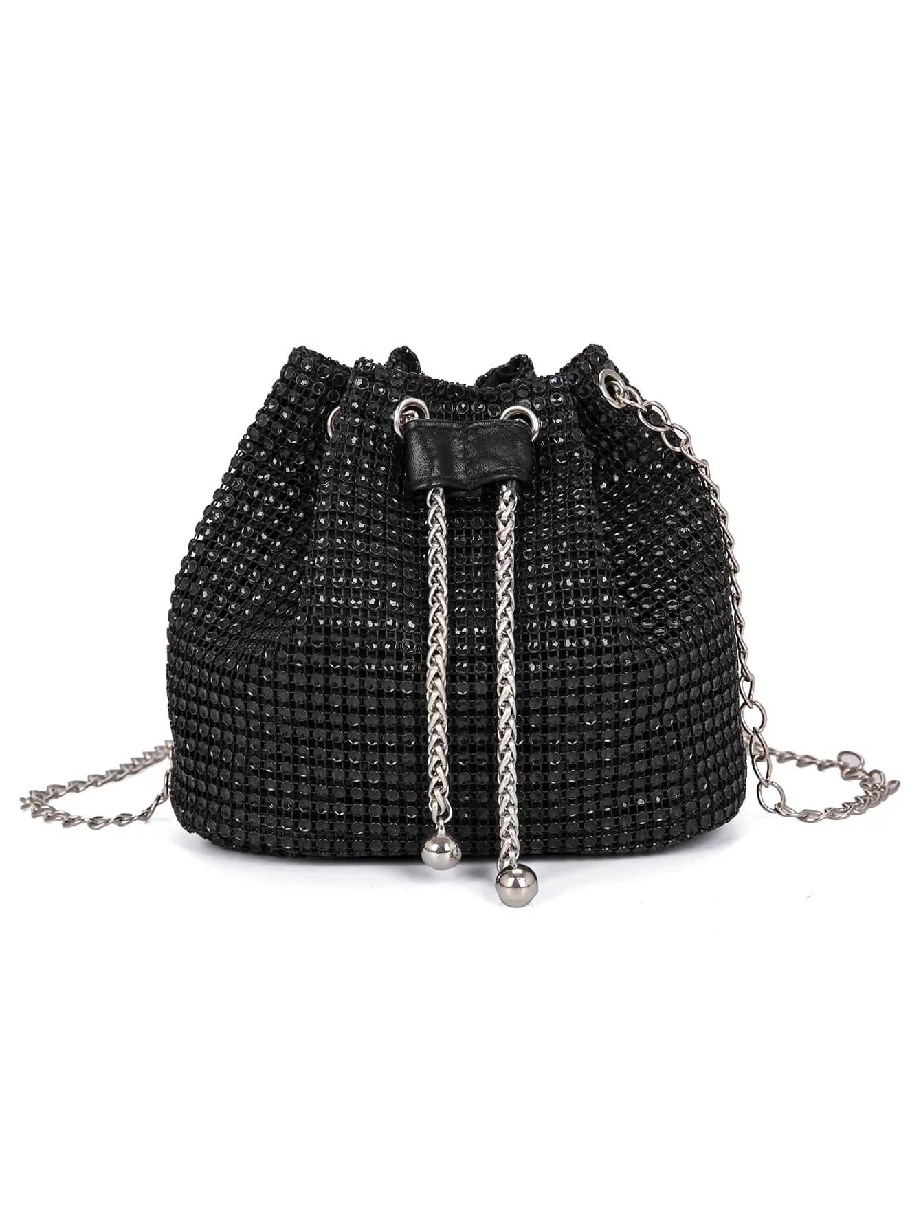 Lightweight,Business Casual Rhinestone Decor Bucket Bag Shein