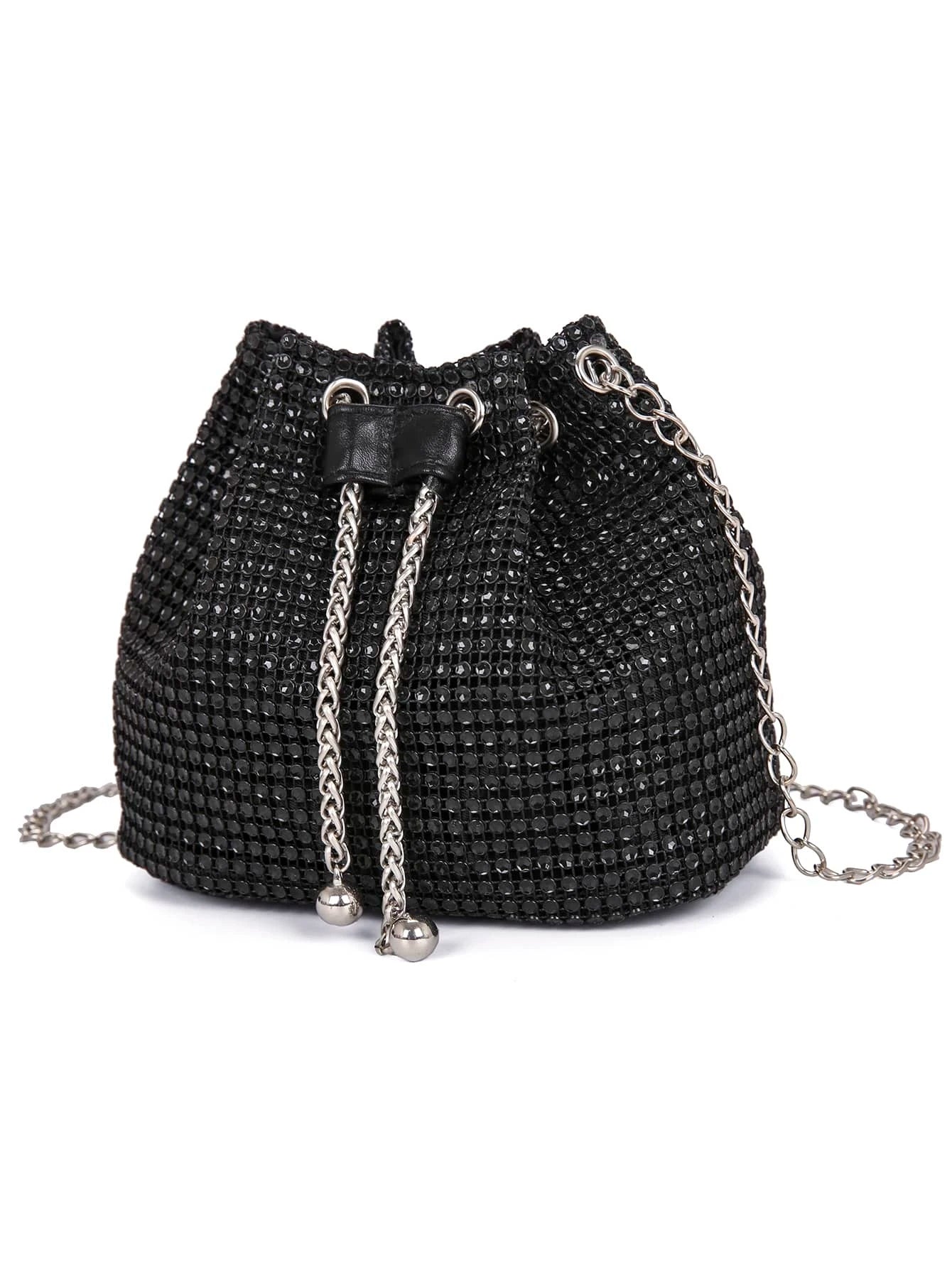 Lightweight,Business Casual Rhinestone Decor Bucket Bag Shein