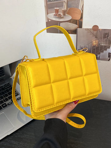 Lightweight,Business Casual Mini Square Bag Quilted Irregular Flap PU For Teen Girls Shein