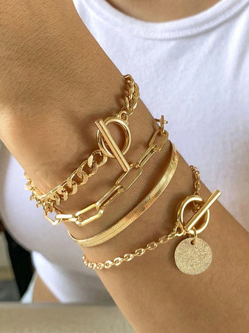 4pcs Multilayer Geometric Adjustable Bracelet shein