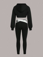 Sport Studio Two Tone Contrast Letter Tape Drop Shoulder Hoodie & Drop Shoulder Hoodie & Leggings shein
