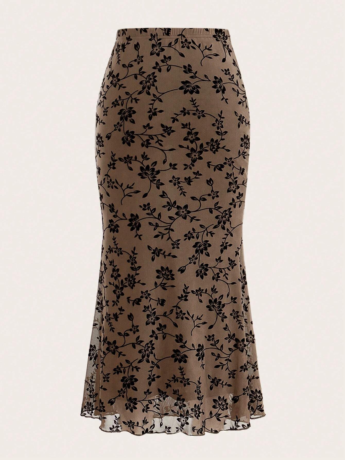 EZwear Floral Print Mermaid Hem Mesh Skirt