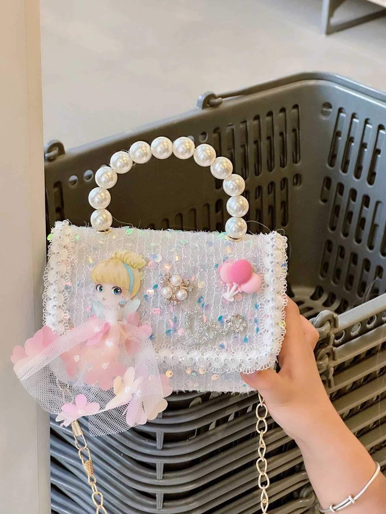 Mini Glitter Decorated Fashion Faux Pearl Satchel For Evening Party shein