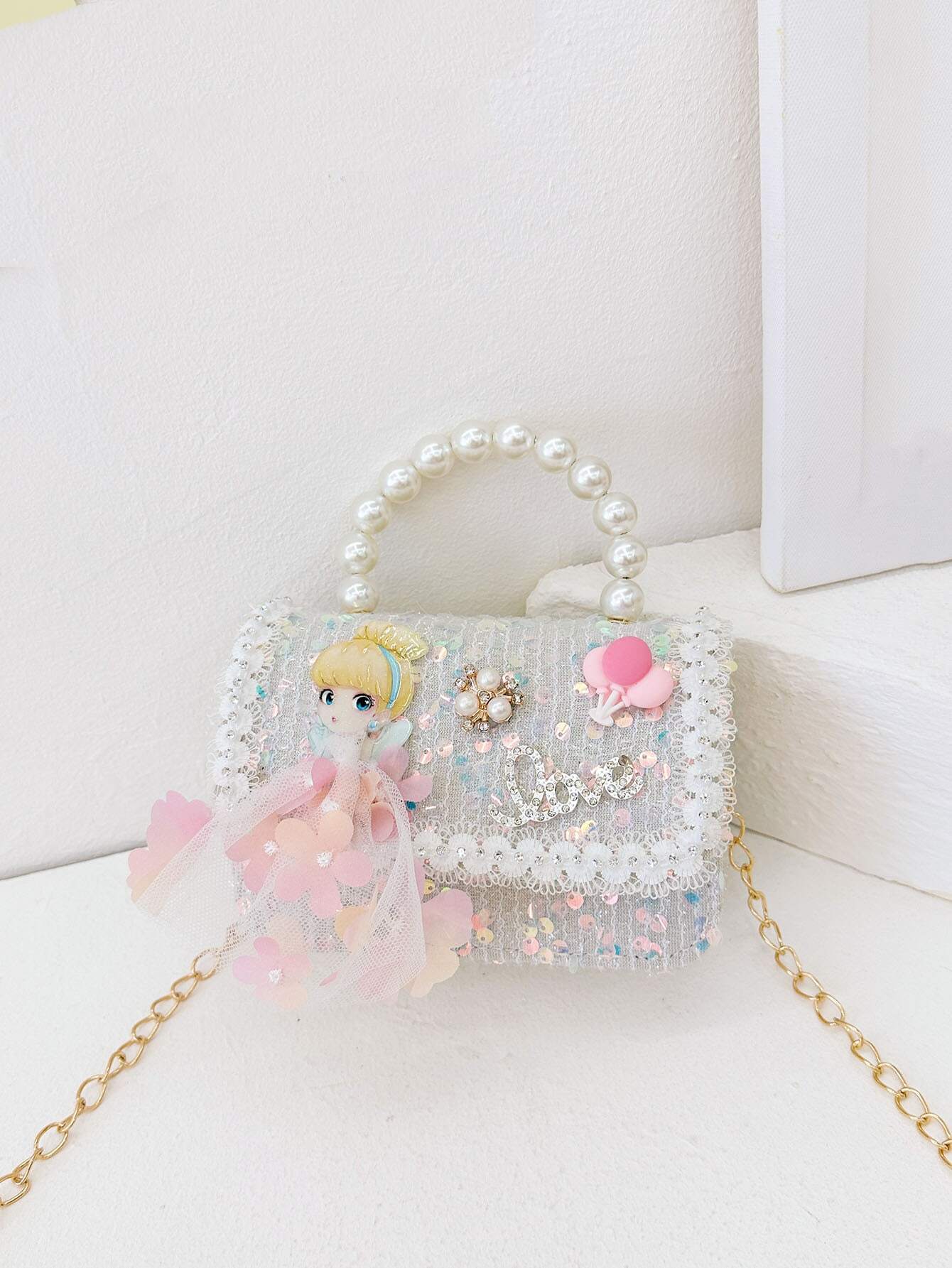 Mini Glitter Decorated Fashion Faux Pearl Satchel For Evening Party shein