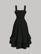 MOD Ruched Bust Ruffle Hem Dress shein