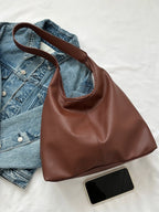 New Fashion All-Match Texture Solid Color PU Shoulder Bag shein