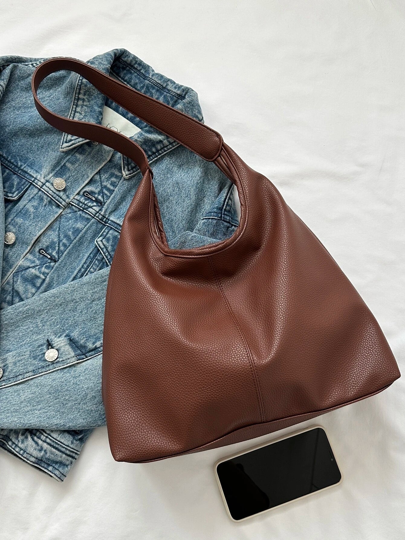 New Fashion All-Match Texture Solid Color PU Shoulder Bag shein