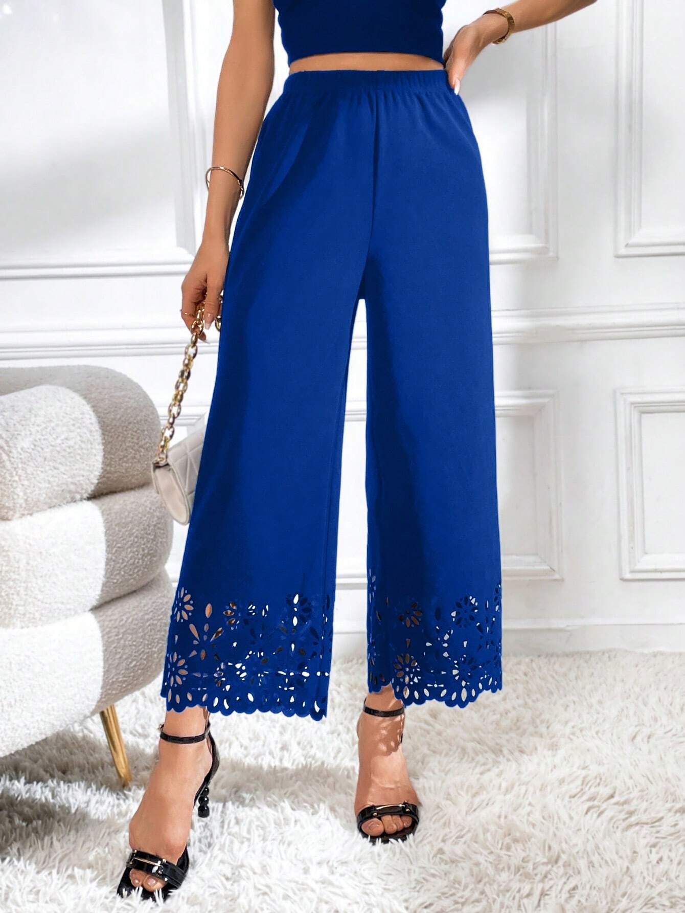 Priv� Laser Cut Out Wide Leg Pants shein