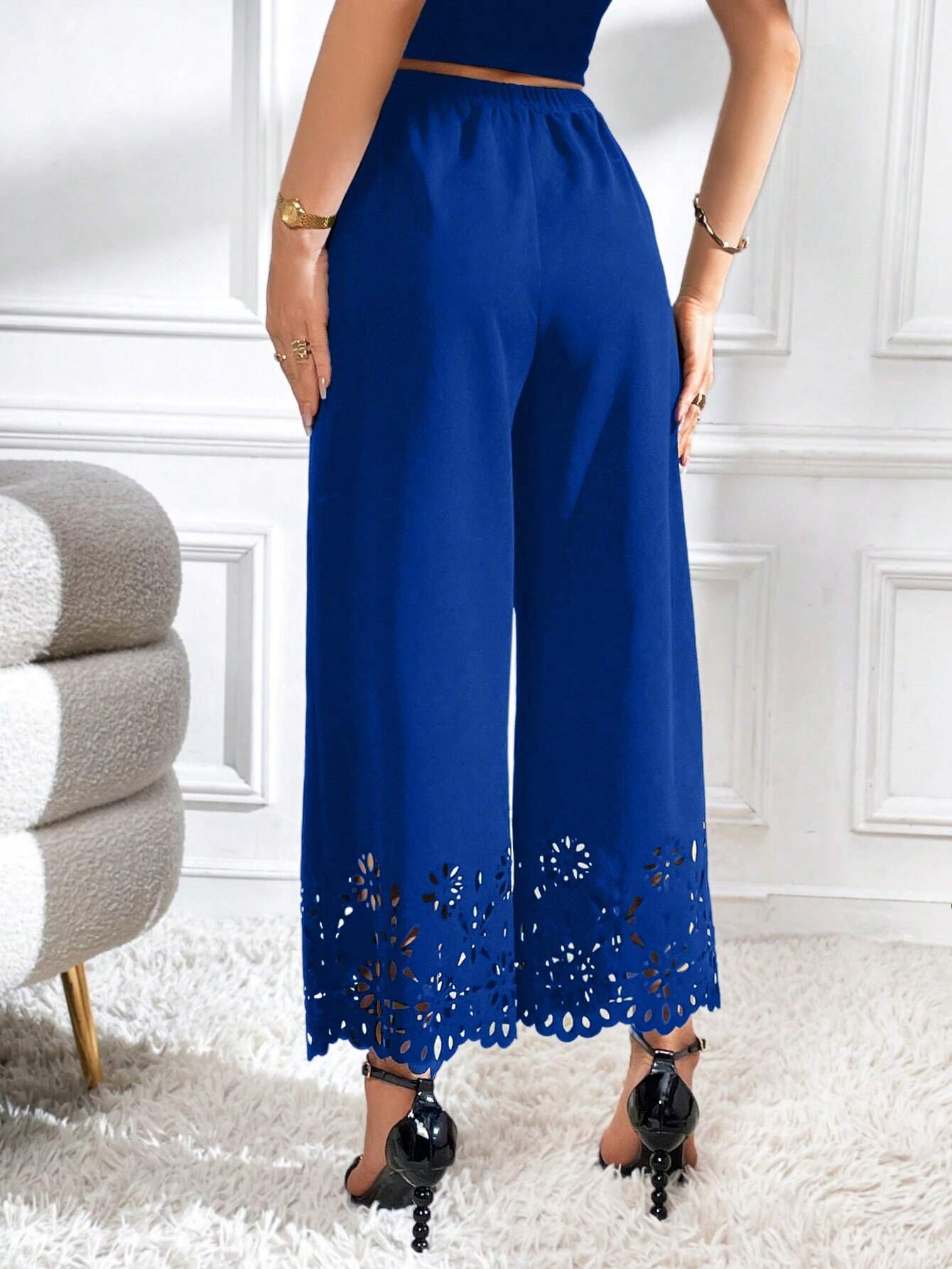 Priv� Laser Cut Out Wide Leg Pants shein