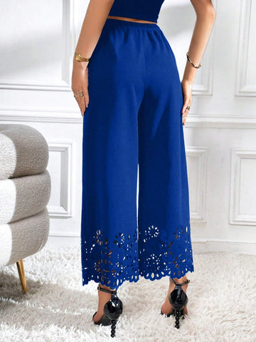 Priv� Laser Cut Out Wide Leg Pants