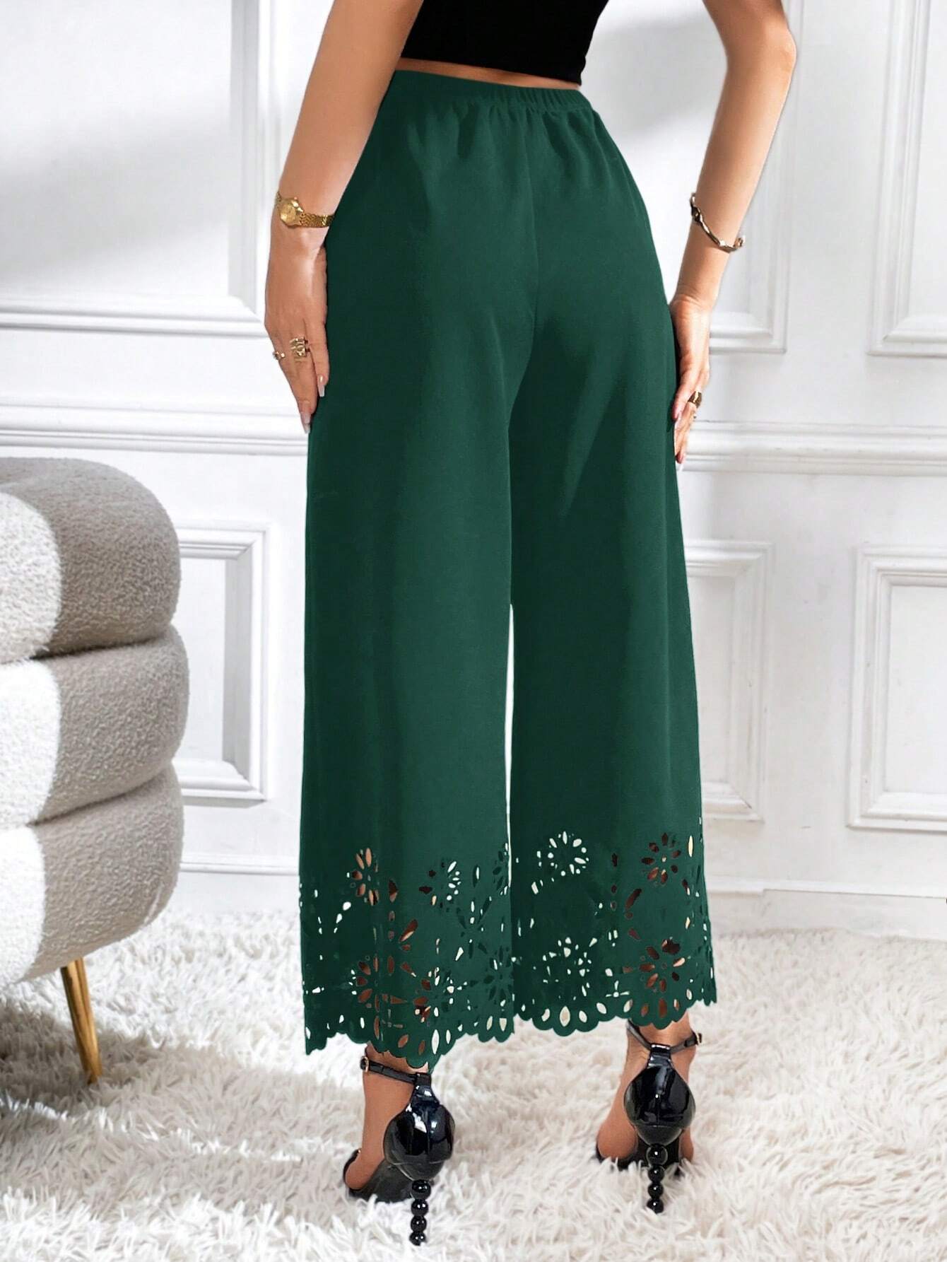 Priv� Laser Cut Out Wide Leg Pants shein