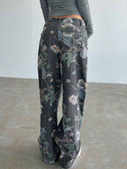 DAZY Floral Print Straight Leg Jeans shein