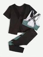 Breathable And Soft Sports Suit With Cross Detailing And Letter Weaving Strap Workout Women Set shein